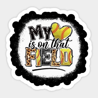 My heart is on that Field Softball Leopard Tee Softball Mom Sticker